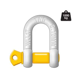 TAG D-SHACKLE 10MM THICK 1000KG, CARBON STEEL BLISTER PACKED